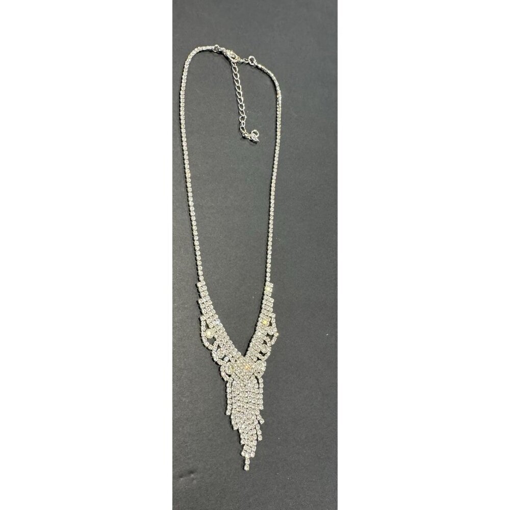 Crystal Fringe Necklace Rhinestone Waterfall Statement Choker Costume Jewelry - Picture 6 of 9